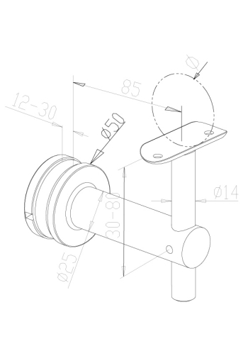 Handrail brackets - glass fix - Model 0440 CAD Drawing